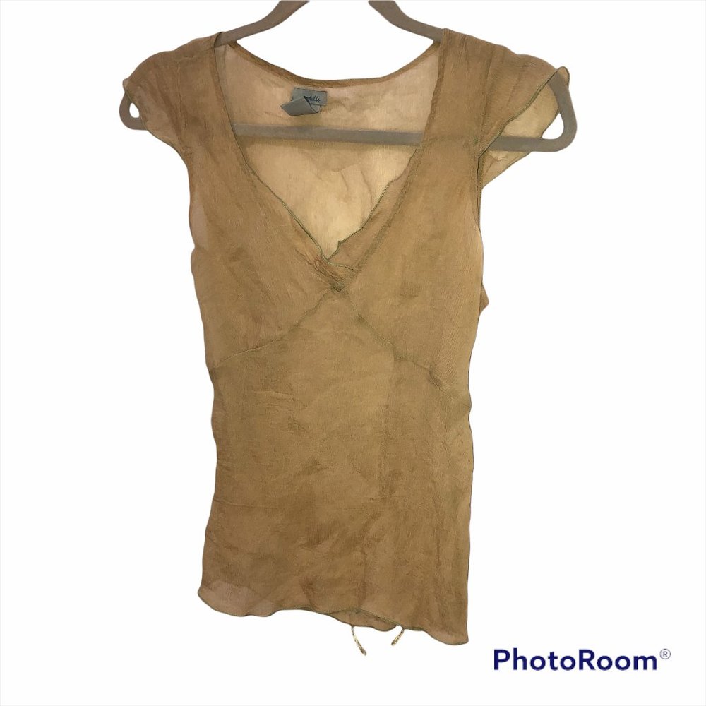 Anthropologie odille 100% silk khaki olive top 8